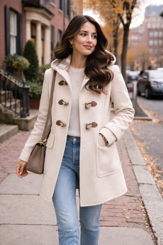 Duffle coat for women with toggle buttons ideal for casual winter outfits