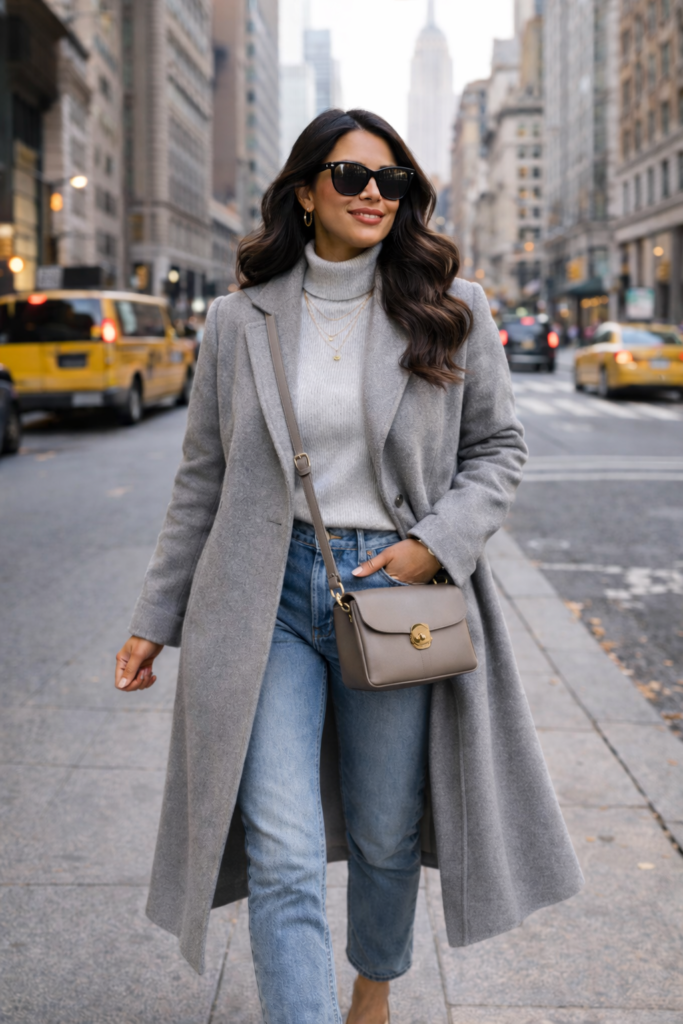 Long wool coat for women offering warmth and a polished winter outfit silhouette