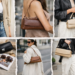Collage of women styling east-west handbags showing the elongated horizontal silhouette of the trending shoulder bag style.